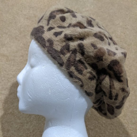 C.C Leopard Beret Brown Tan Animal Print - Picture 3 of 7